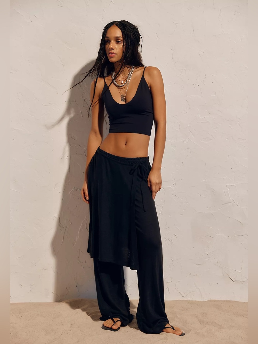 Free People Black Wrap Skirt Wide-Leg Pants